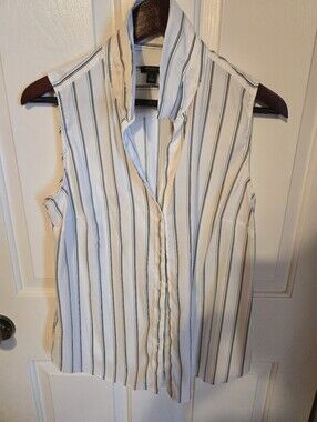 Ann Taylor Sleeveless Vertical Stripe Button-Front Top - White/Black
